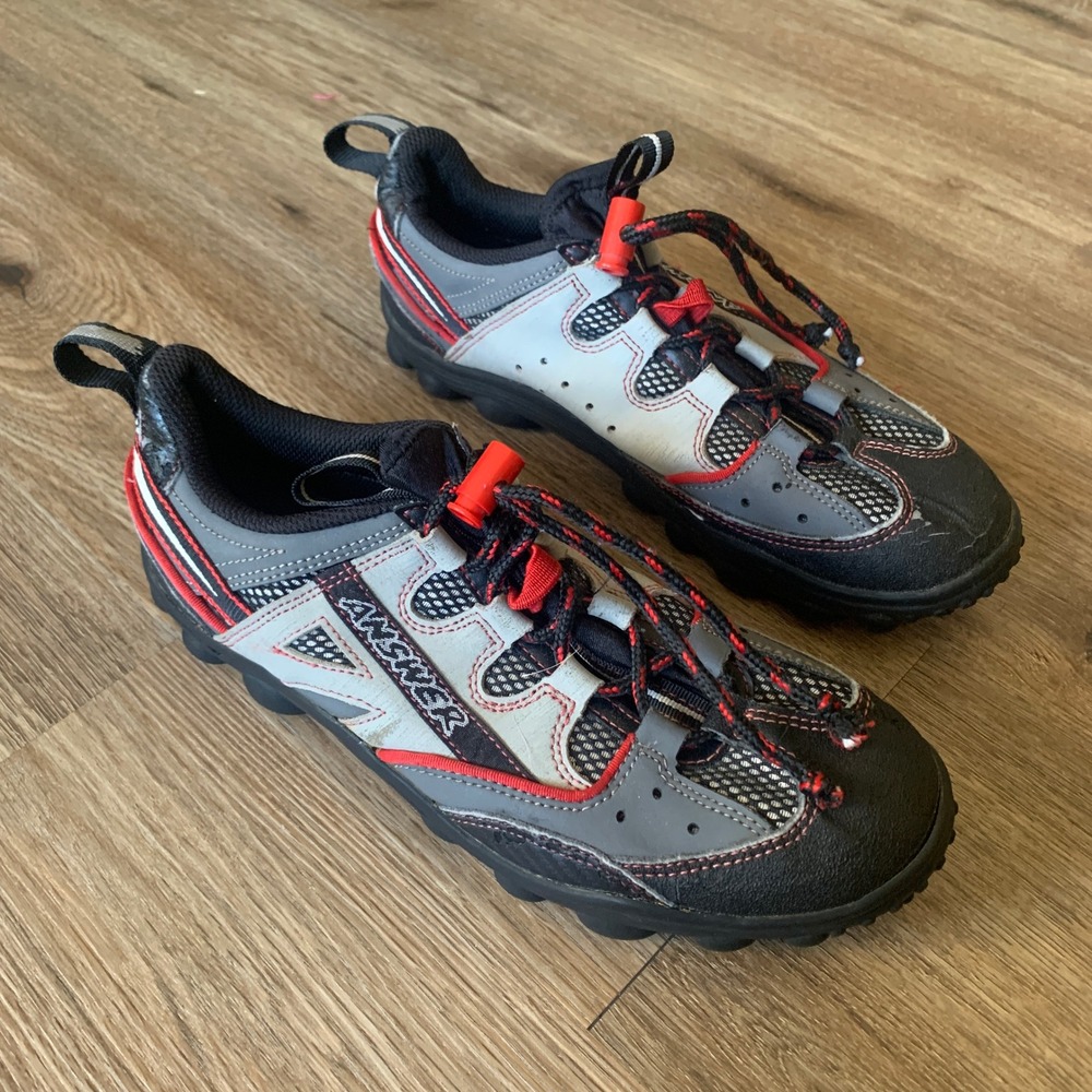 Answer Mountain Bike Cycling Shoes Grey Black Red SPD Cleat Compatible - 8.5